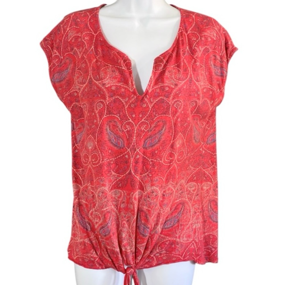 Lucky Brand Paisley Tie Front Top Small Red Boho Western Peasant Festival - Picture 2 of 7